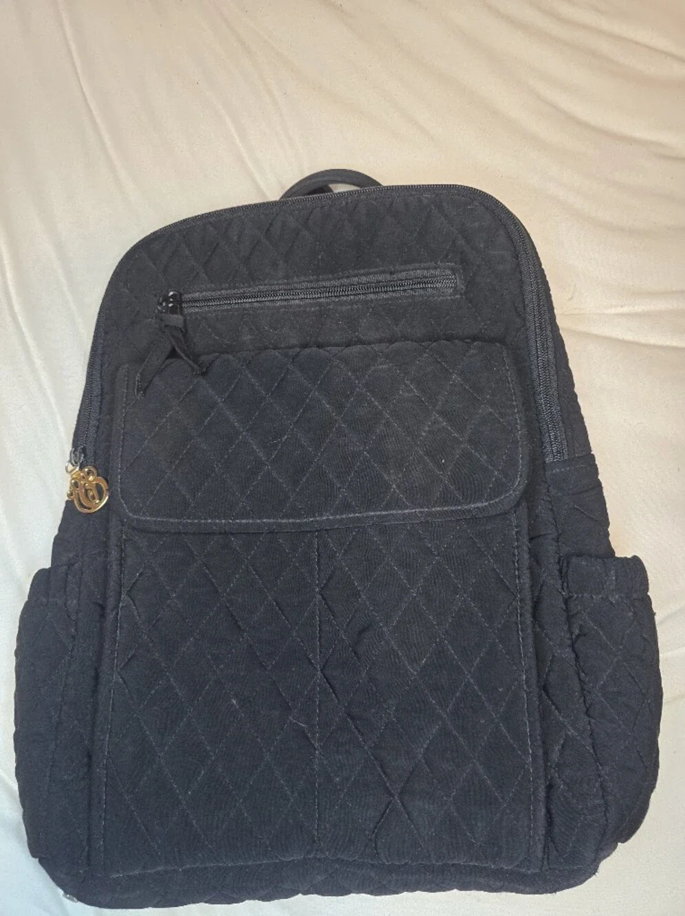 Vera Bradley Quilted Black Backpack with Gold Accent